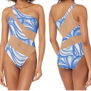 Norma Kamali Blue Snake Mesh One Piece Swimsuit NWT
